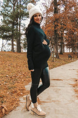 Black Funnel Neck Dolman Sleeve Maternity Sweater