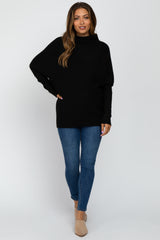 Black Funnel Neck Dolman Sleeve Maternity Sweater