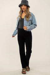 Light Blue Distressed Cropped Maternity Denim Jacket