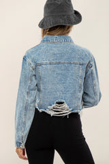 Light Blue Distressed Cropped Maternity Denim Jacket