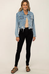 Light Blue Distressed Cropped Denim Jacket