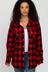 Red Black Plaid Sherpa Lined Maternity Jacket