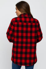 Red Black Plaid Sherpa Lined Maternity Jacket