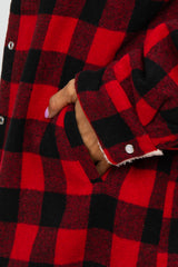 Red Black Plaid Sherpa Lined Maternity Jacket