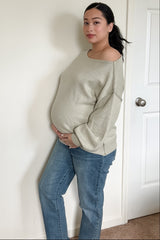 Light Olive Boat Neck Bubble Sleeve Maternity Sweater