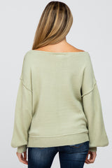 Light Olive Boat Neck Bubble Sleeve Maternity Sweater