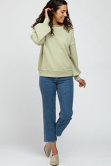 Light Olive Boat Neck Bubble Sleeve Sweater