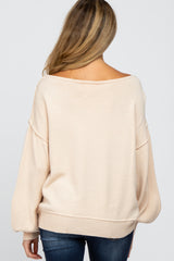 Beige Boat Neck Bubble Sleeve Maternity Sweater