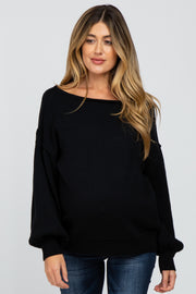 Black Boat Neck Bubble Sleeve Maternity Sweater