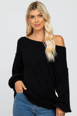 Black Boat Neck Bubble Sleeve Maternity Sweater