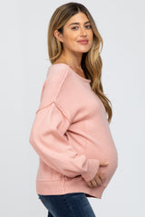 Light Pink Boat Neck Bubble Sleeve Maternity Sweater