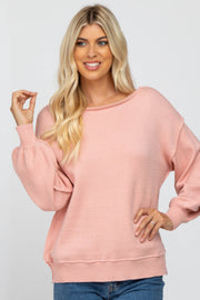 Light Pink Boat Neck Bubble Sleeve Sweater