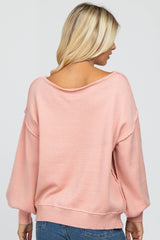 Light Pink Boat Neck Bubble Sleeve Sweater