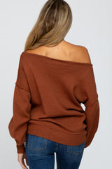 Camel Boat Neck Bubble Sleeve Maternity Sweater