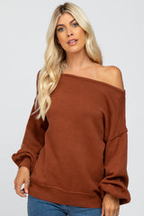 Camel Boat Neck Bubble Sleeve Maternity Sweater