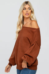 Camel Boat Neck Bubble Sleeve Sweater