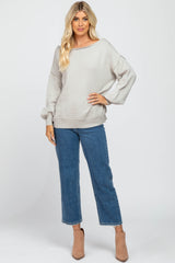 Grey Boat Neck Bubble Sleeve Sweater