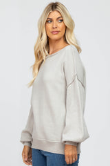 Grey Boat Neck Bubble Sleeve Sweater