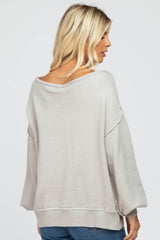 Grey Boat Neck Bubble Sleeve Sweater