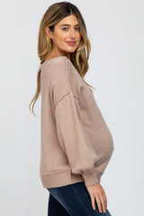 Mocha Boat Neck Bubble Sleeve Maternity Sweater