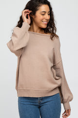 Mocha Boat Neck Bubble Sleeve Maternity Sweater