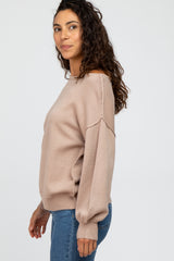 Mocha Boat Neck Bubble Sleeve Sweater