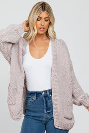 Beige Oversized Bubble Sleeve Cardigan