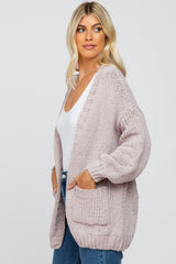 Beige Oversized Bubble Sleeve Cardigan