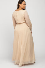 Cream Metallic Chiffon Plus Maxi Dress