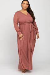 Pink Metallic Chiffon Maternity Plus Maxi Dress