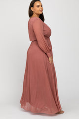 Pink Metallic Chiffon Plus Maxi Dress