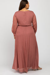 Pink Metallic Chiffon Plus Maxi Dress