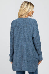 Blue Popcorn Knit Hi-Low Cardigan