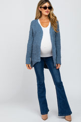 Blue Popcorn Knit Hi-Low Maternity Cardigan