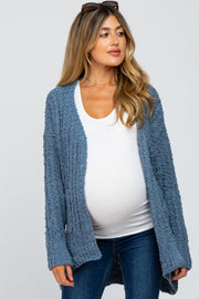 Blue Popcorn Knit Hi-Low Maternity Cardigan