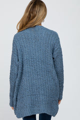 Blue Popcorn Knit Hi-Low Maternity Cardigan