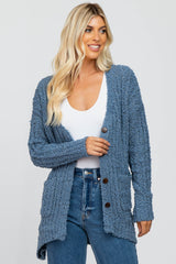 Blue Popcorn Knit Hi-Low Cardigan