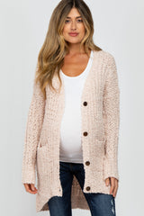 Light Pink Popcorn Knit Hi-Low Maternity Cardigan