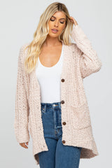 Light Pink Popcorn Knit Hi-Low Cardigan