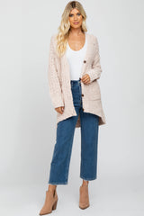 Light Pink Popcorn Knit Hi-Low Cardigan