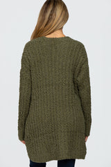 Olive Popcorn Knit Hi-Low Maternity Cardigan