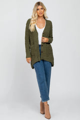 Olive Popcorn Knit Hi-Low Cardigan