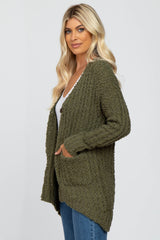 Olive Popcorn Knit Hi-Low Cardigan