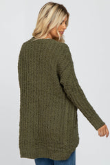 Olive Popcorn Knit Hi-Low Cardigan