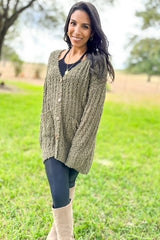 Olive Popcorn Knit Hi-Low Cardigan