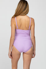 Lavender Waist Tie Maternity One-Piece Swimsuit