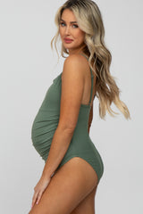 Olive Ribbed One-Piece Maternity Swimsuit