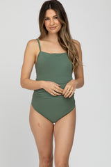 Olive Ribbed One-Piece Maternity Swimsuit