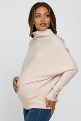 Beige Funnel Neck Dolman Sleeve Maternity Sweater