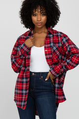 Red Plaid Button Up Flannel Maternity Top